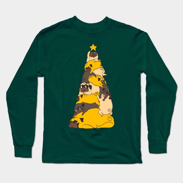 Christmas Tree Pugs Long Sleeve T-Shirt by huebucket